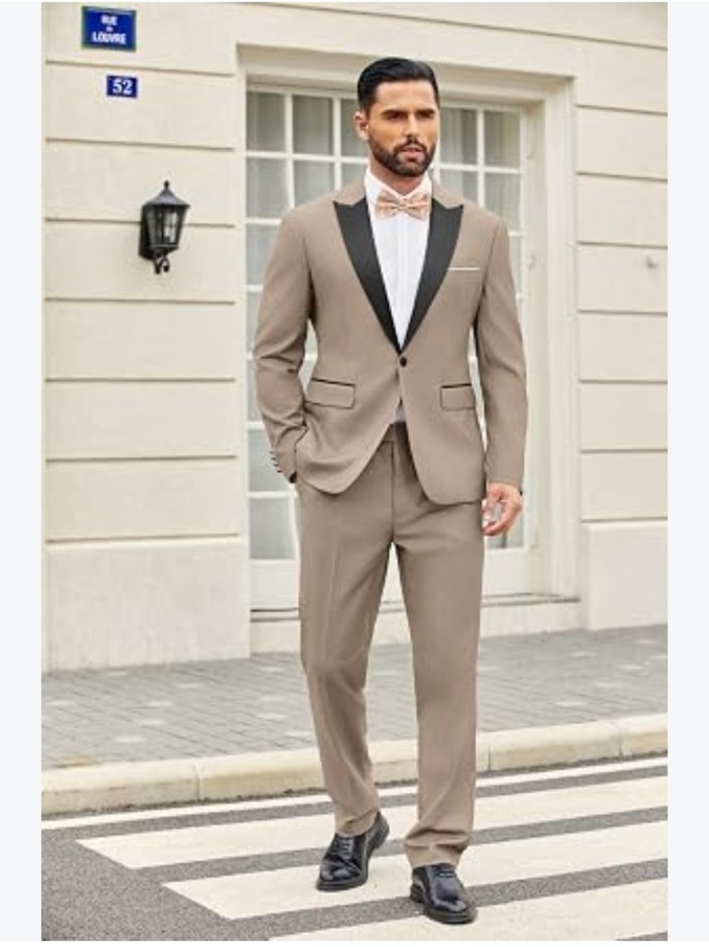 Coofandy Tan & Black 2 Piece Tuxedo Suit Size XL NWT
